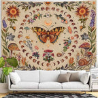 Vintage Butterfly Tapestry – Enchanting Moon Phase & Mushroom Design for Cozy Home Decor