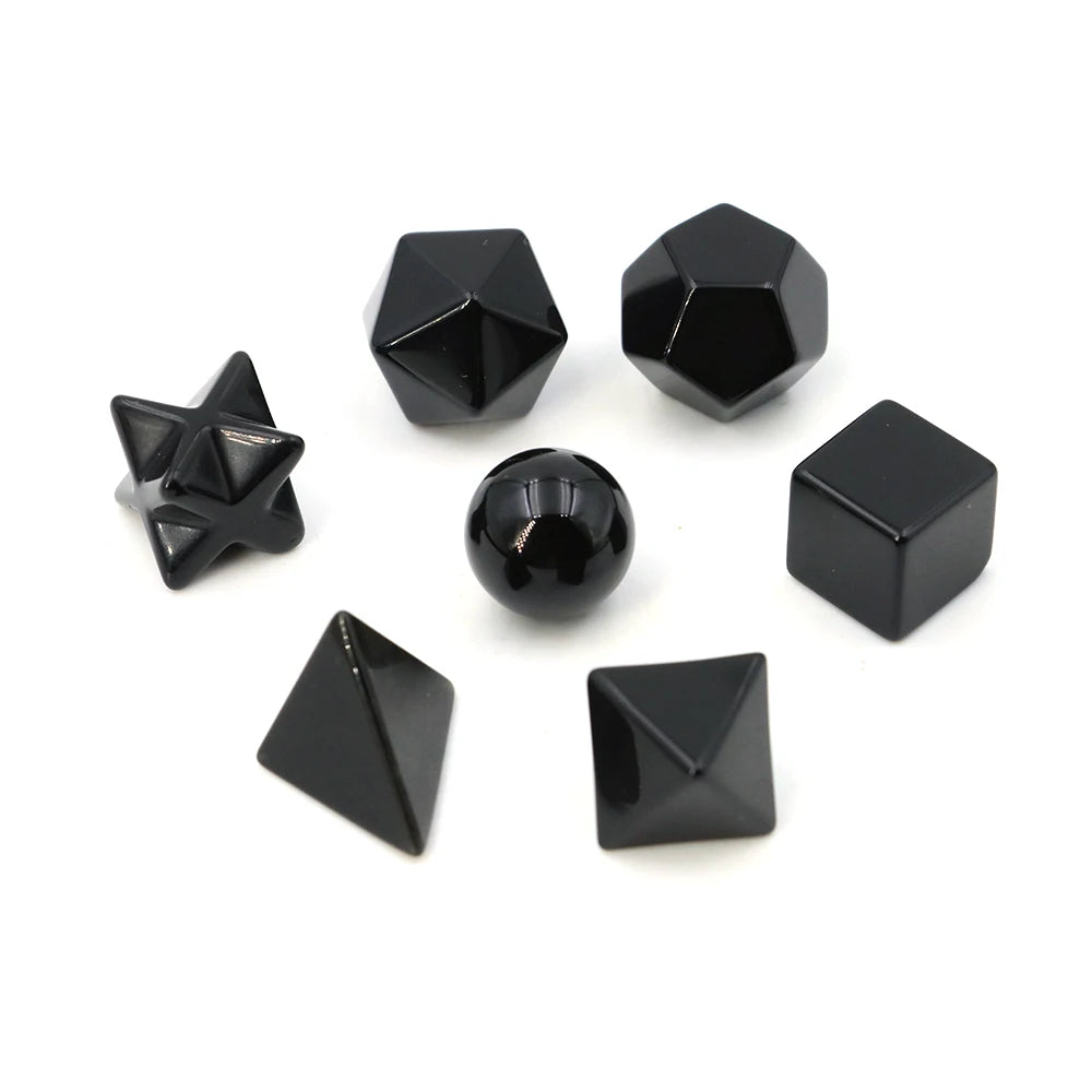 Black Obsidian Sacred Geometry Set – 7 Piece