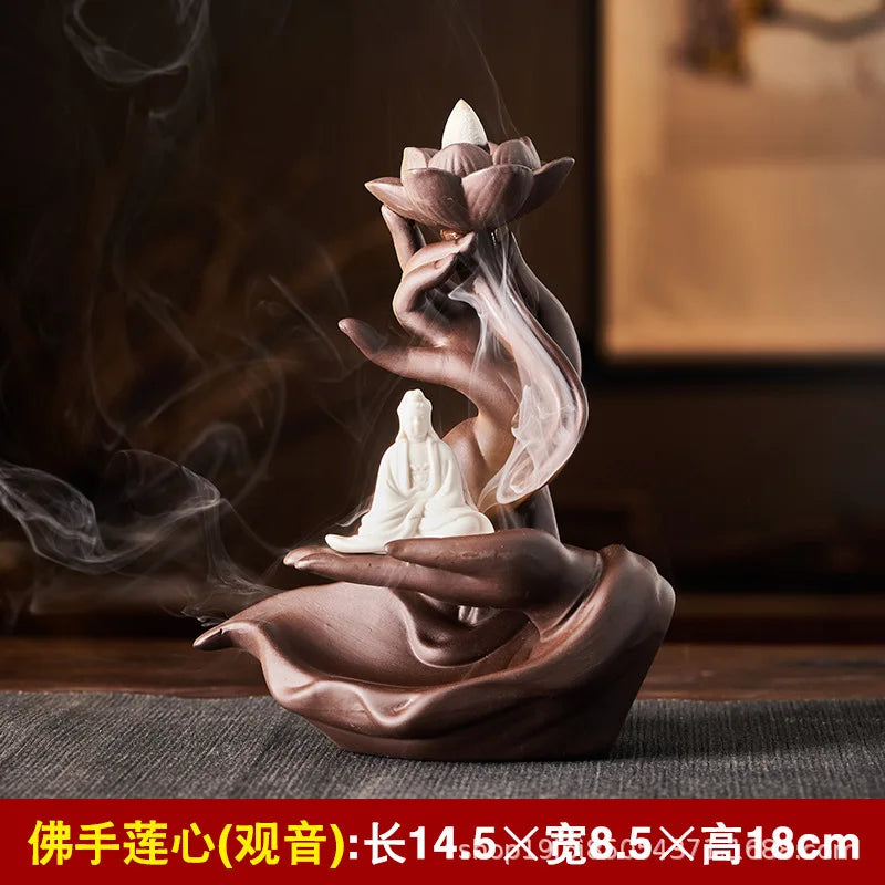 Ceramic Backflow Incense Burner – Buddha & Lotus Styles