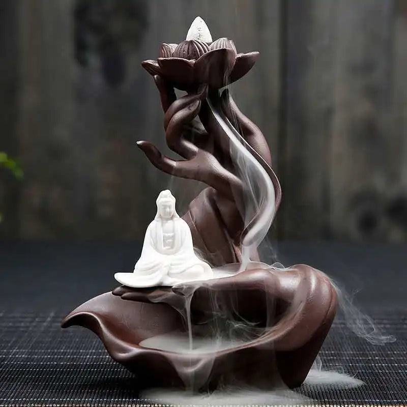 Ceramic Backflow Incense Burner – Buddha & Lotus Styles