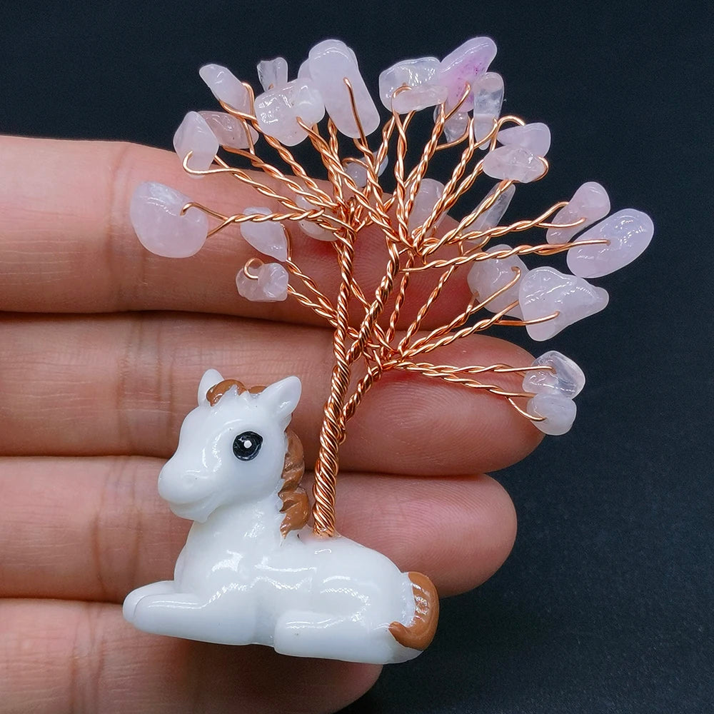 Crystal Gemstone Money Tree with Horse Base