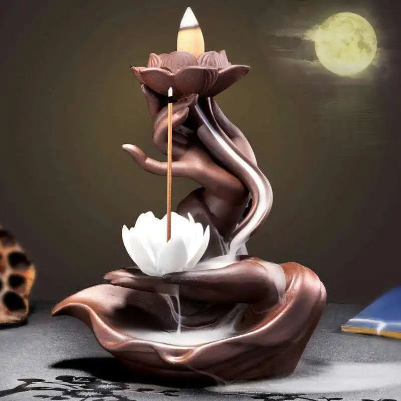 Ceramic Backflow Incense Burner – Buddha & Lotus Styles