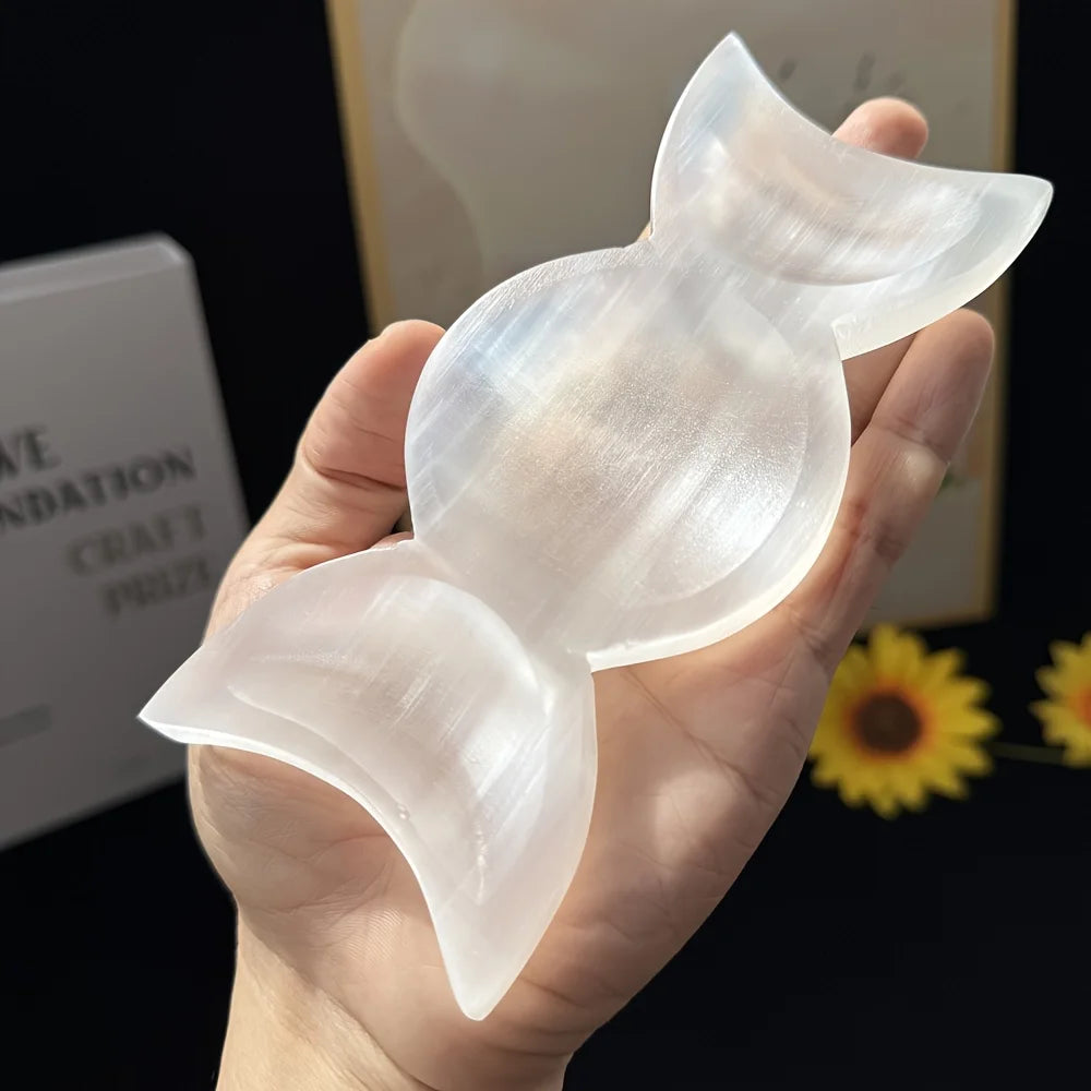 Selenite Triple Moon Goddess Bowl