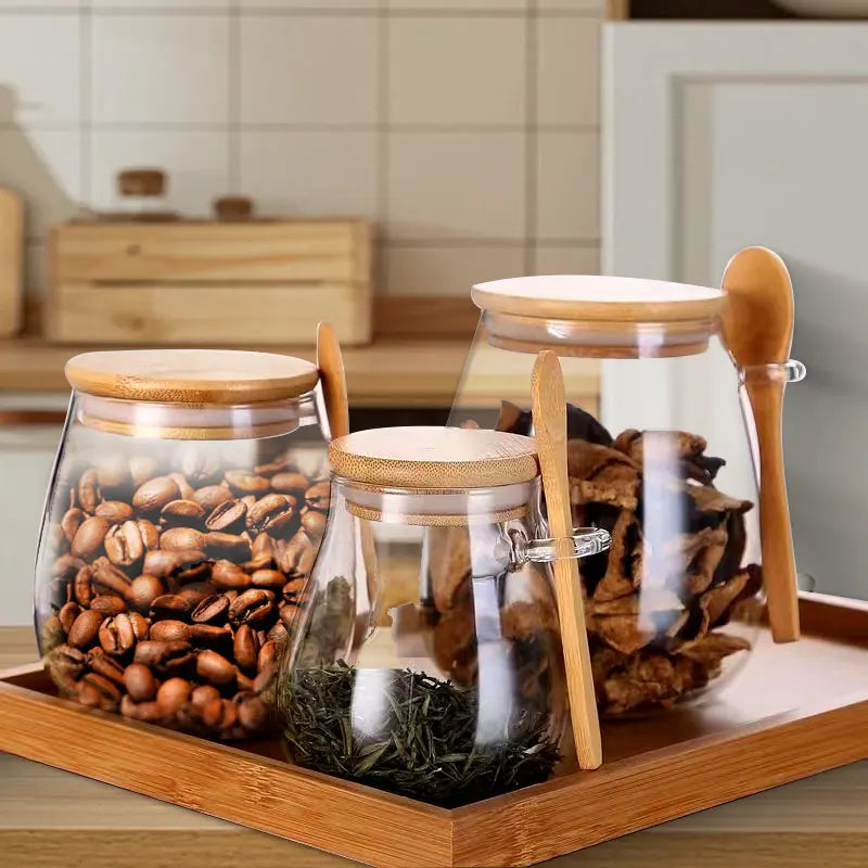 Glass Apothecary Storage Jar with Bamboo Lid & Spoon
