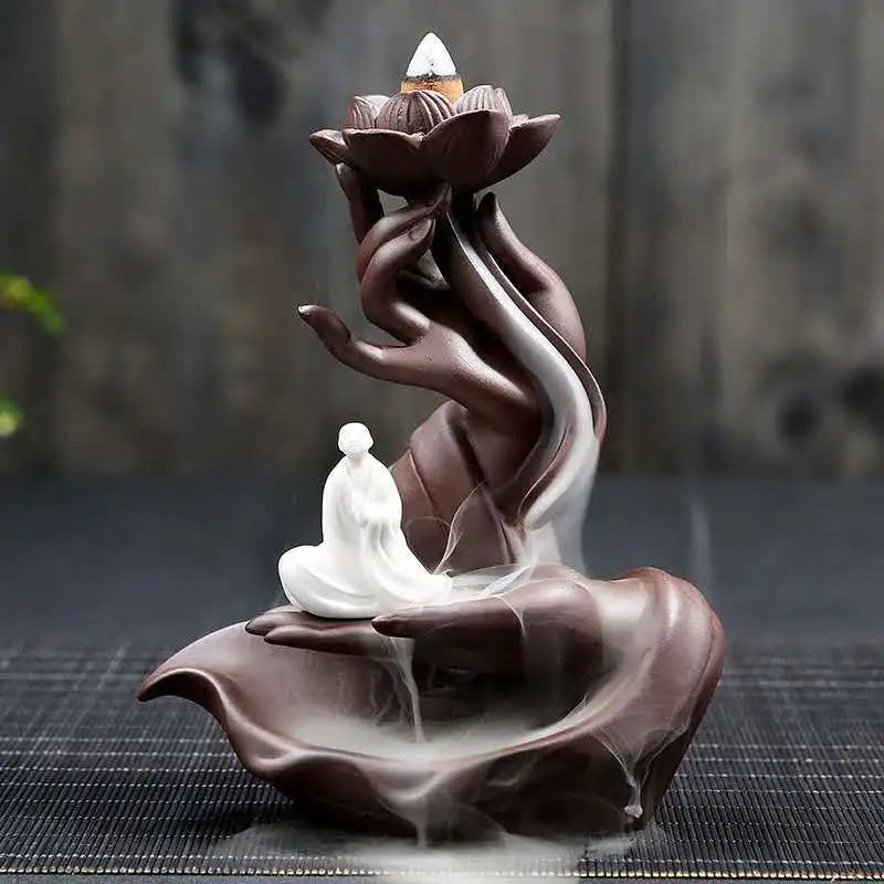 Ceramic Backflow Incense Burner – Buddha & Lotus Styles