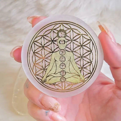 Engraved Selenite Crystal Charging Plate