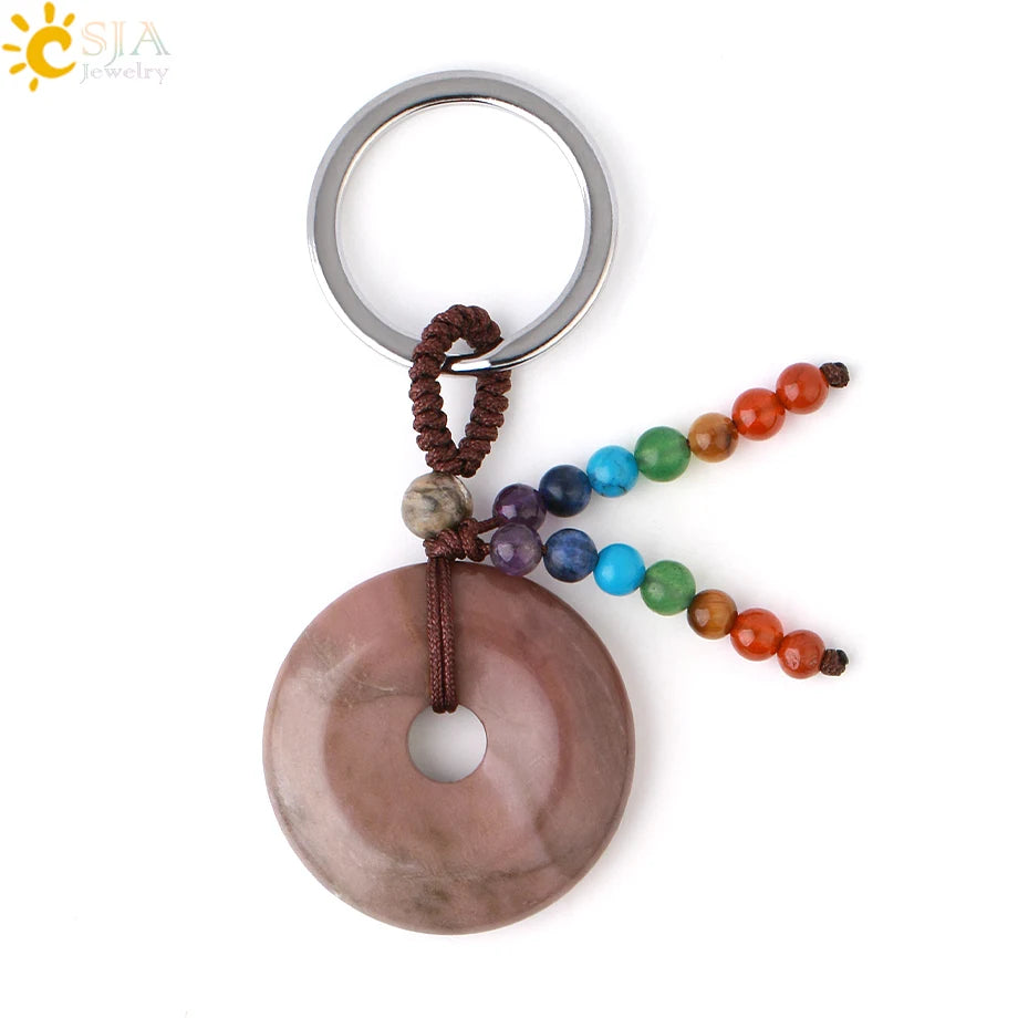 Natural Stone 7 Chakra Donut Keychain