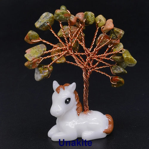 Crystal Gemstone Money Tree with Horse Base