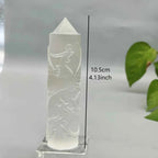 Hand-Carved Selenite Dragon & Phoenix Tower