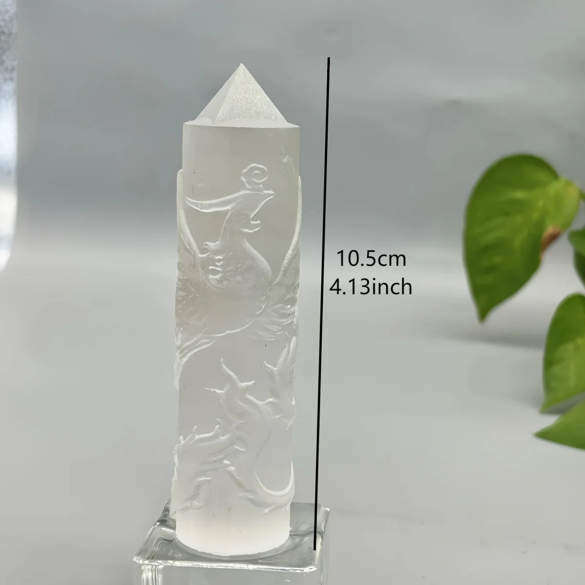 Hand-Carved Selenite Dragon & Phoenix Tower