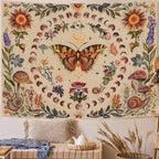 Vintage Butterfly Tapestry – Enchanting Moon Phase & Mushroom Design for Cozy Home Decor