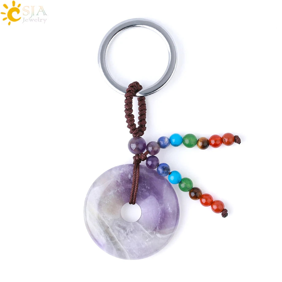 Natural Stone 7 Chakra Donut Keychain