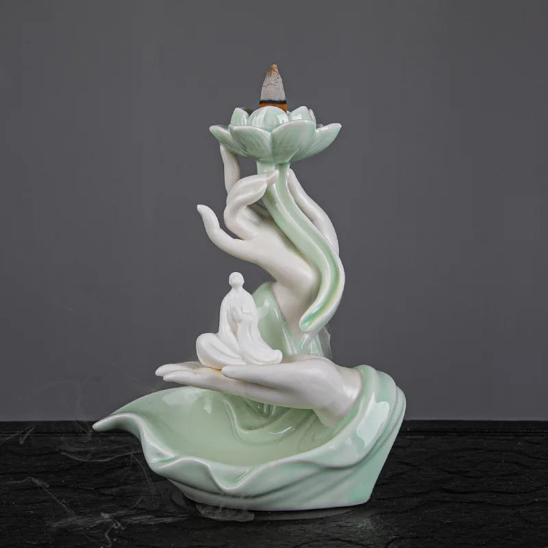 Ceramic Backflow Incense Burner – Buddha & Lotus Styles