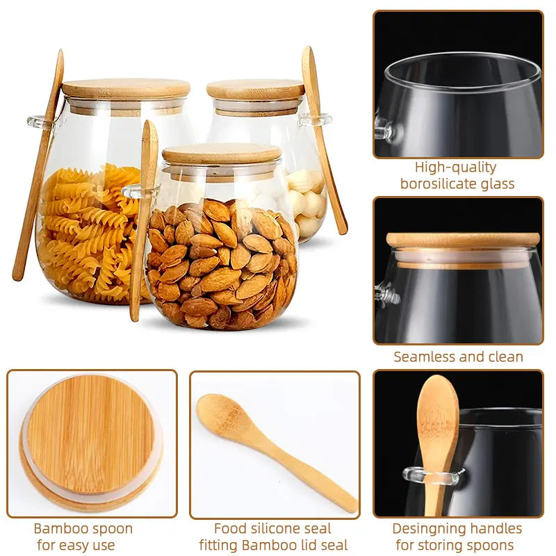 Glass Apothecary Storage Jar with Bamboo Lid & Spoon