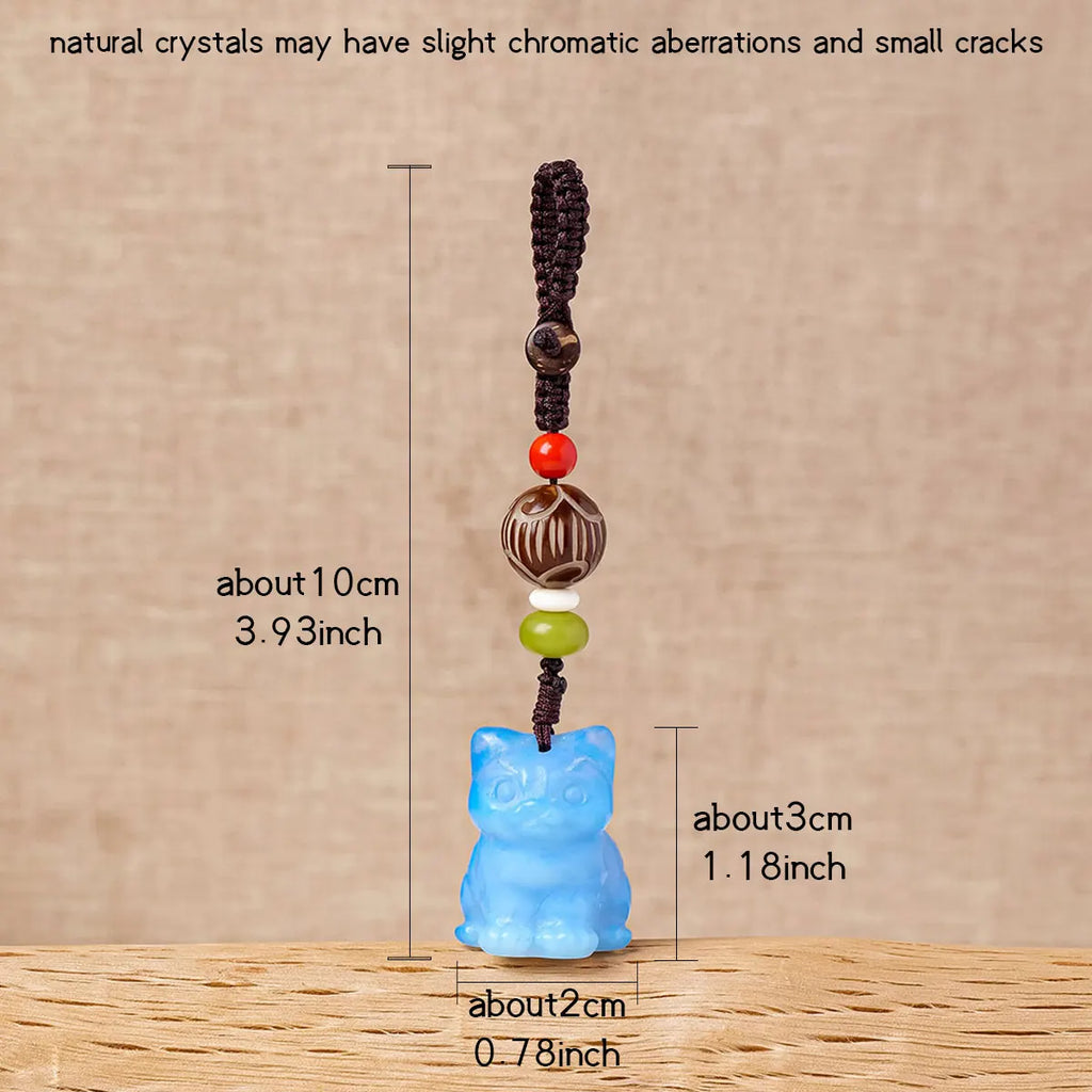 Raw Crystal Cat Charm Keychain