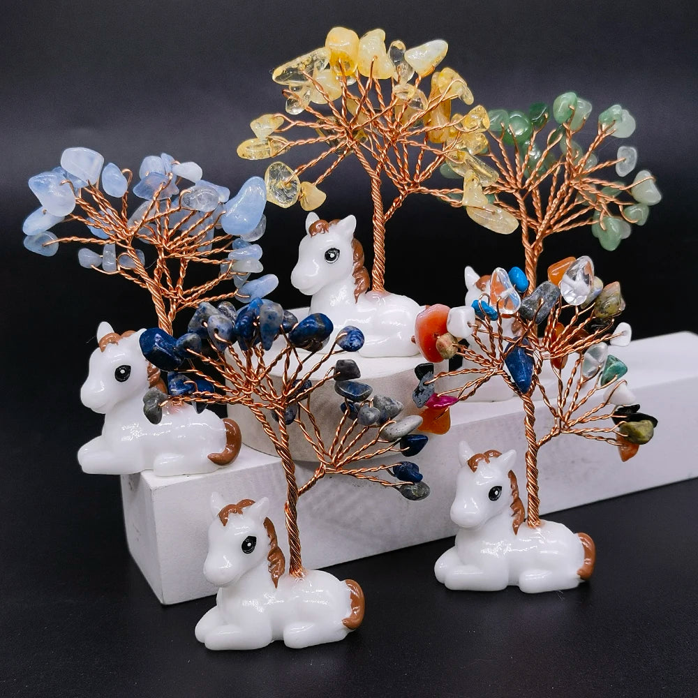 Crystal Gemstone Money Tree with Horse Base