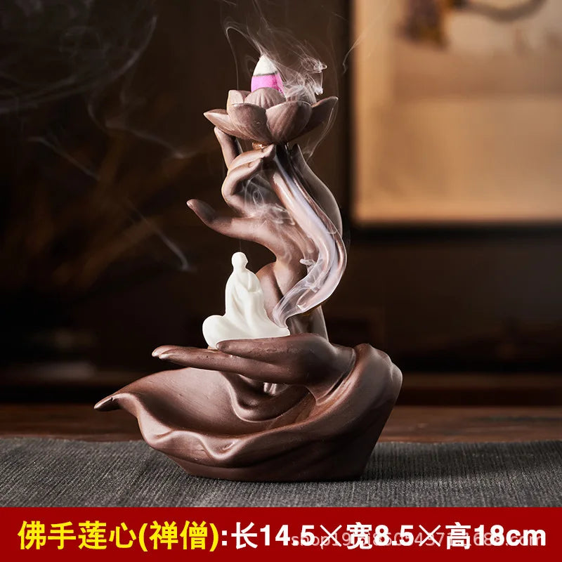 Ceramic Backflow Incense Burner – Buddha & Lotus Styles