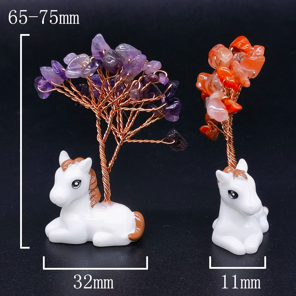 Crystal Gemstone Money Tree with Horse Base