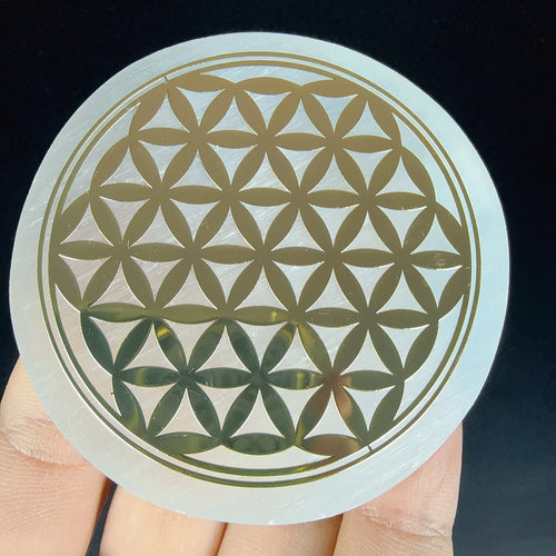 Engraved Selenite Crystal Charging Plate