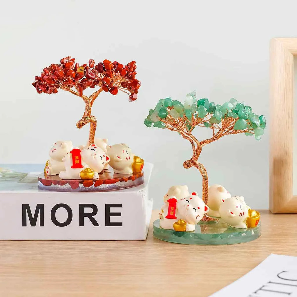 Maneki Neko Crystal Money Tree – Lucky Cat Prosperity Decor