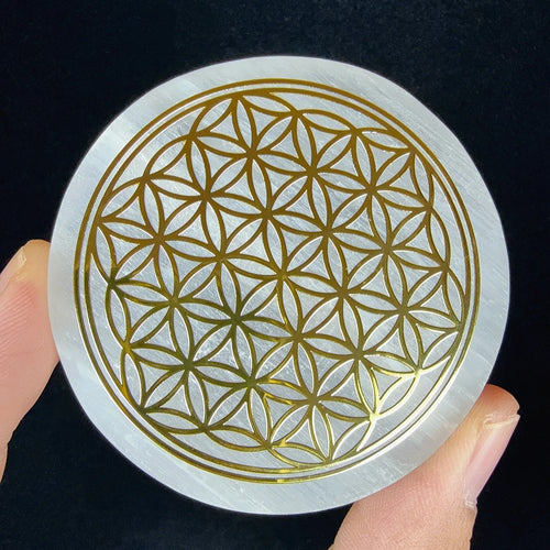Engraved Selenite Crystal Charging Plate