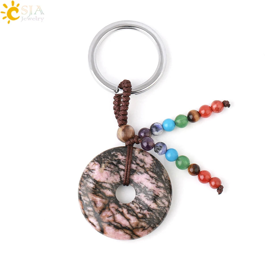 Natural Stone 7 Chakra Donut Keychain