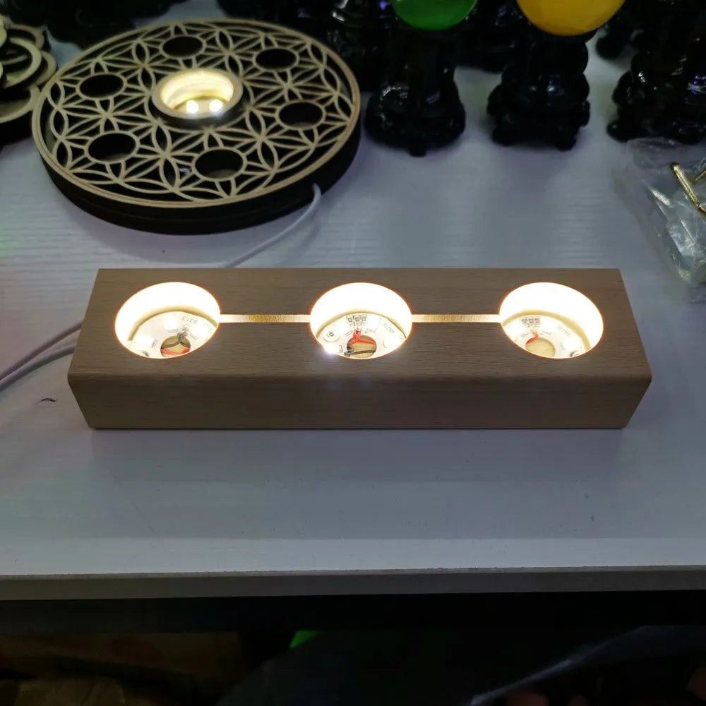Wood LED Crystal Display Base – White or Color Light