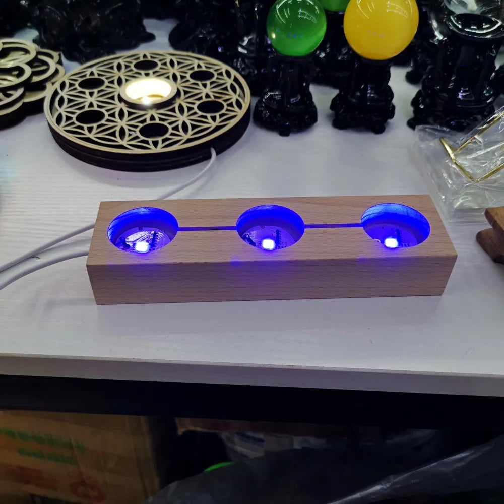 Wood LED Crystal Display Base – White or Color Light