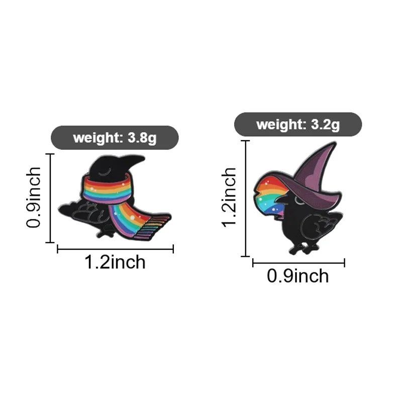 Rainbow Witch Raven Enamel Pins