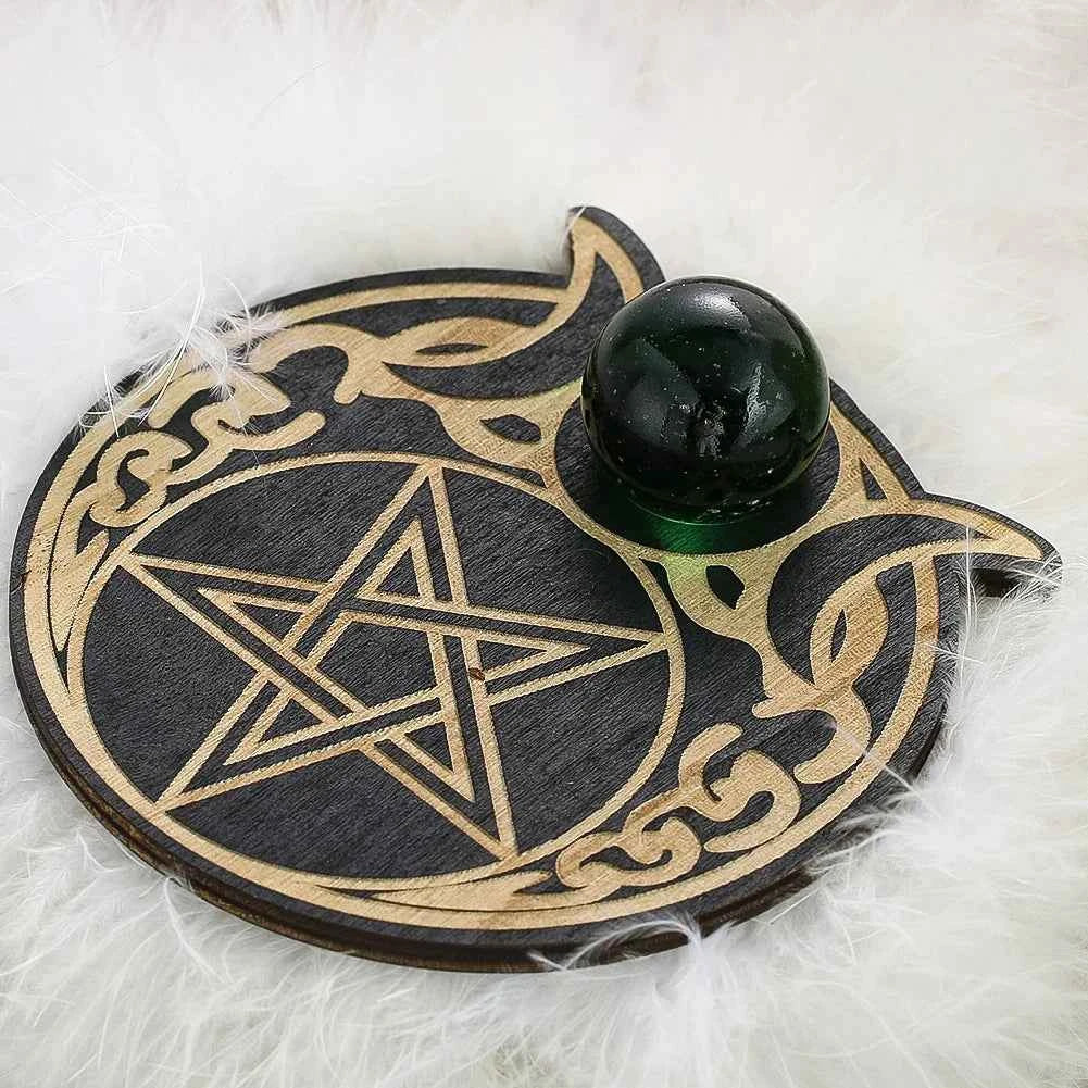 Triple Moon Pentagram Crystal Ball Display Stand