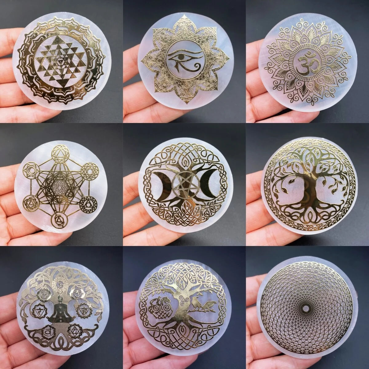 Engraved Selenite Crystal Charging Plate