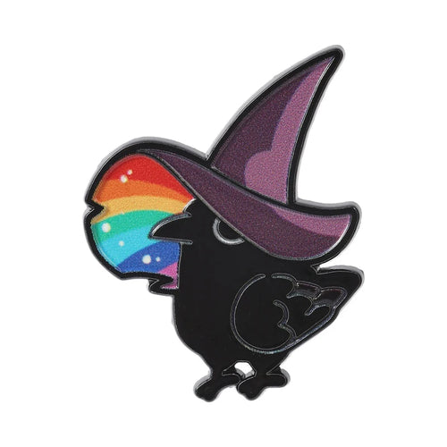 Rainbow Witch Raven Enamel Pins