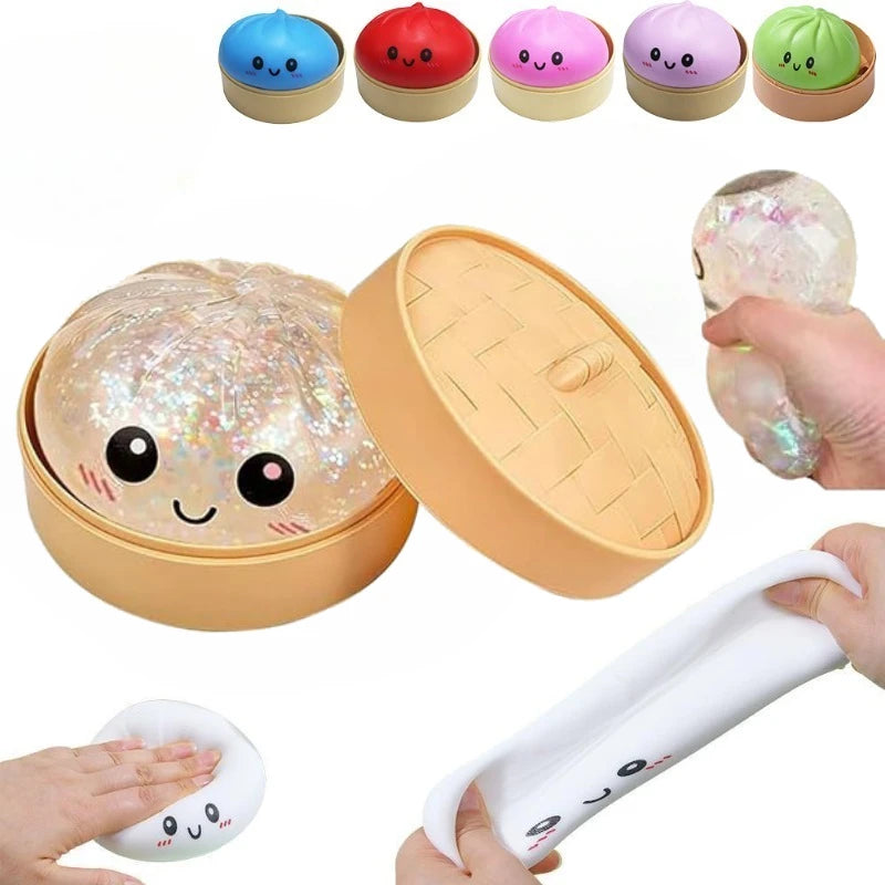 Mystery Dumpling Squishy Stress Toy in Steamer Basket