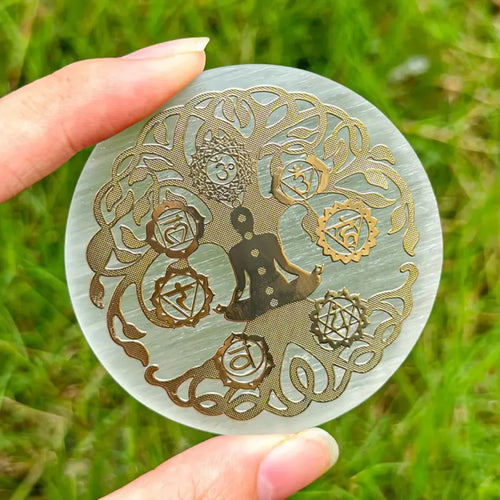 Engraved Selenite Crystal Charging Plate