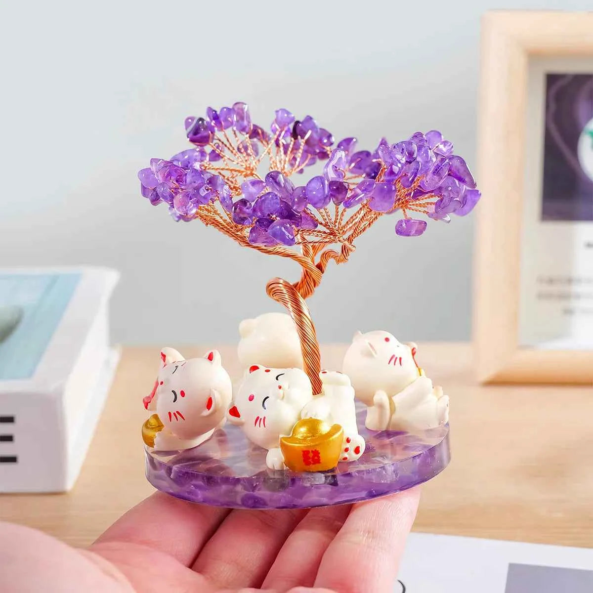 Maneki Neko Crystal Money Tree – Lucky Cat Prosperity Decor