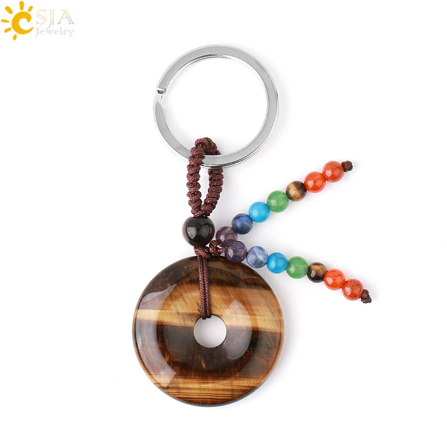 Natural Stone 7 Chakra Donut Keychain