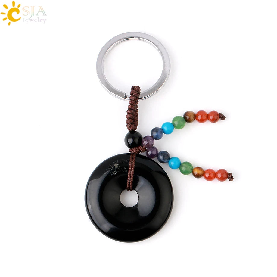 Natural Stone 7 Chakra Donut Keychain