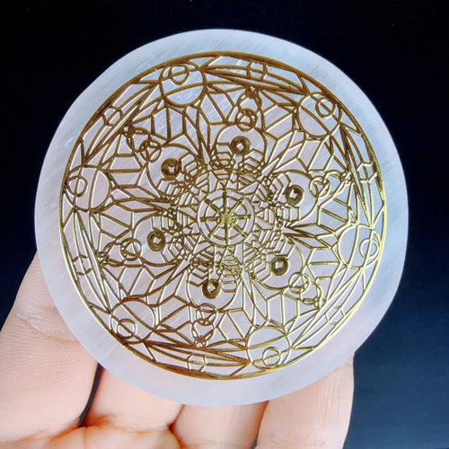 Engraved Selenite Crystal Charging Plate