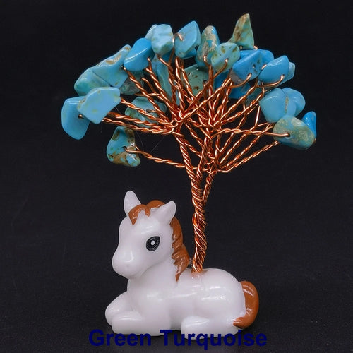 Crystal Gemstone Money Tree with Horse Base
