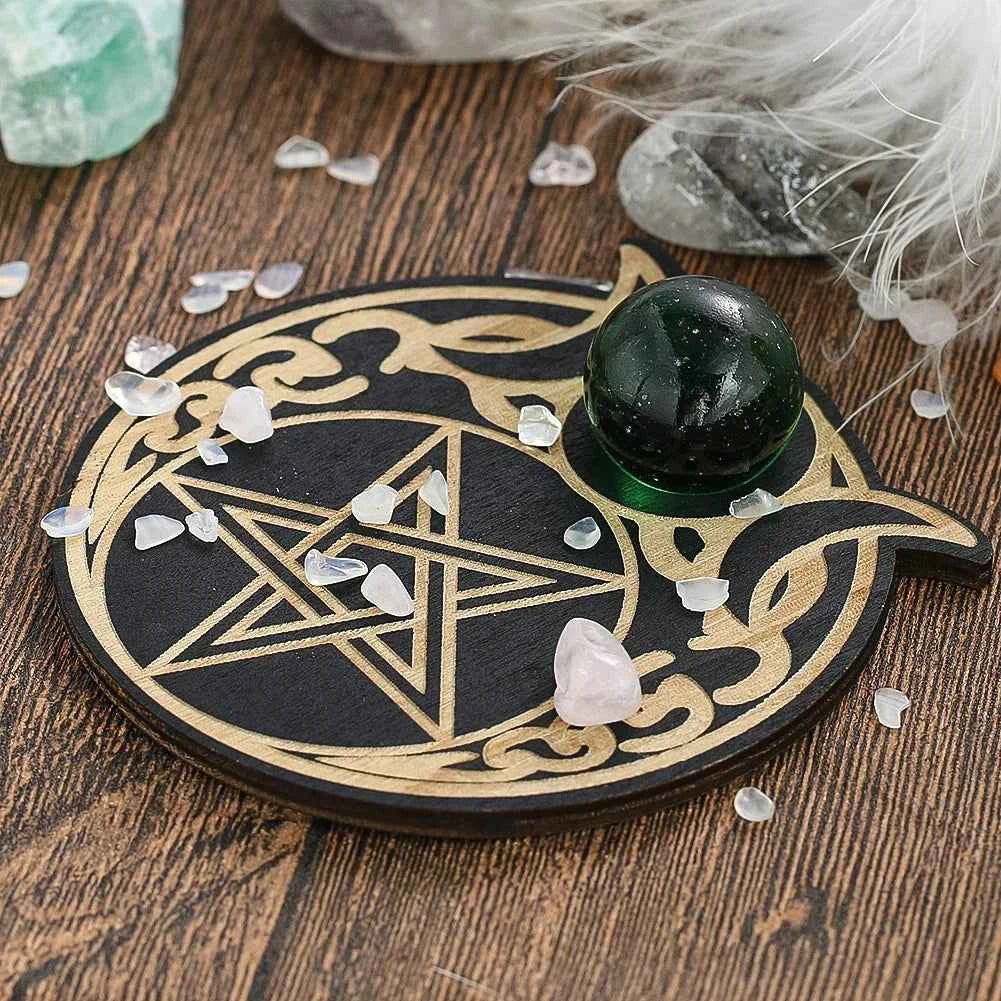 Triple Moon Pentagram Crystal Ball Display Stand