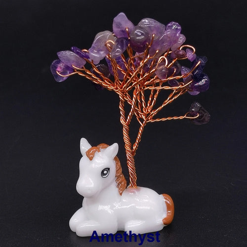 Crystal Gemstone Money Tree with Horse Base