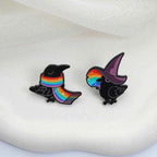 Rainbow Witch Raven Enamel Pins