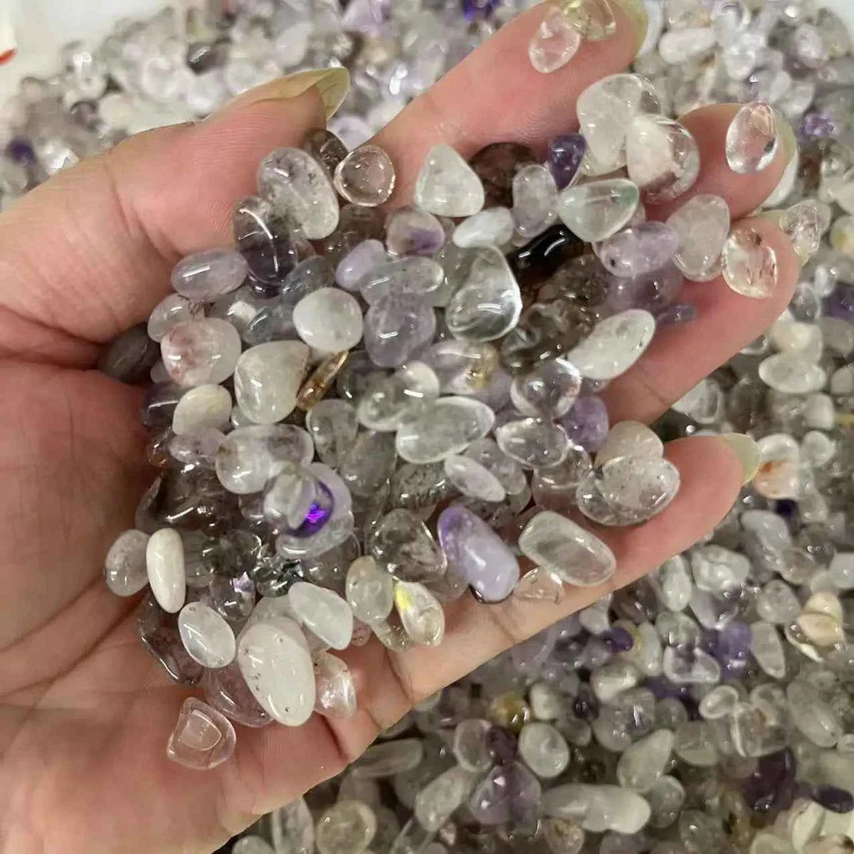 Natural 7–9mm gemstone crystal chips in assorted stone varieties