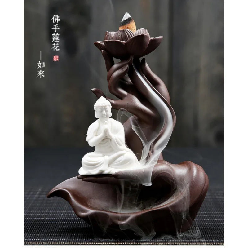 Ceramic Backflow Incense Burner – Buddha & Lotus Styles