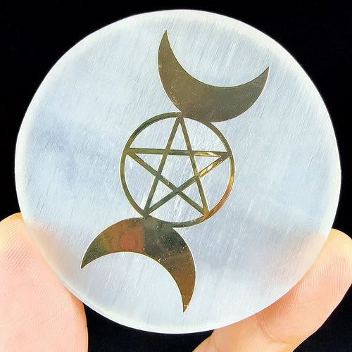 Engraved Selenite Crystal Charging Plate