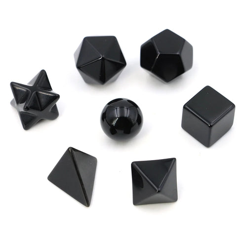 Black Obsidian Sacred Geometry Set – 7 Piece