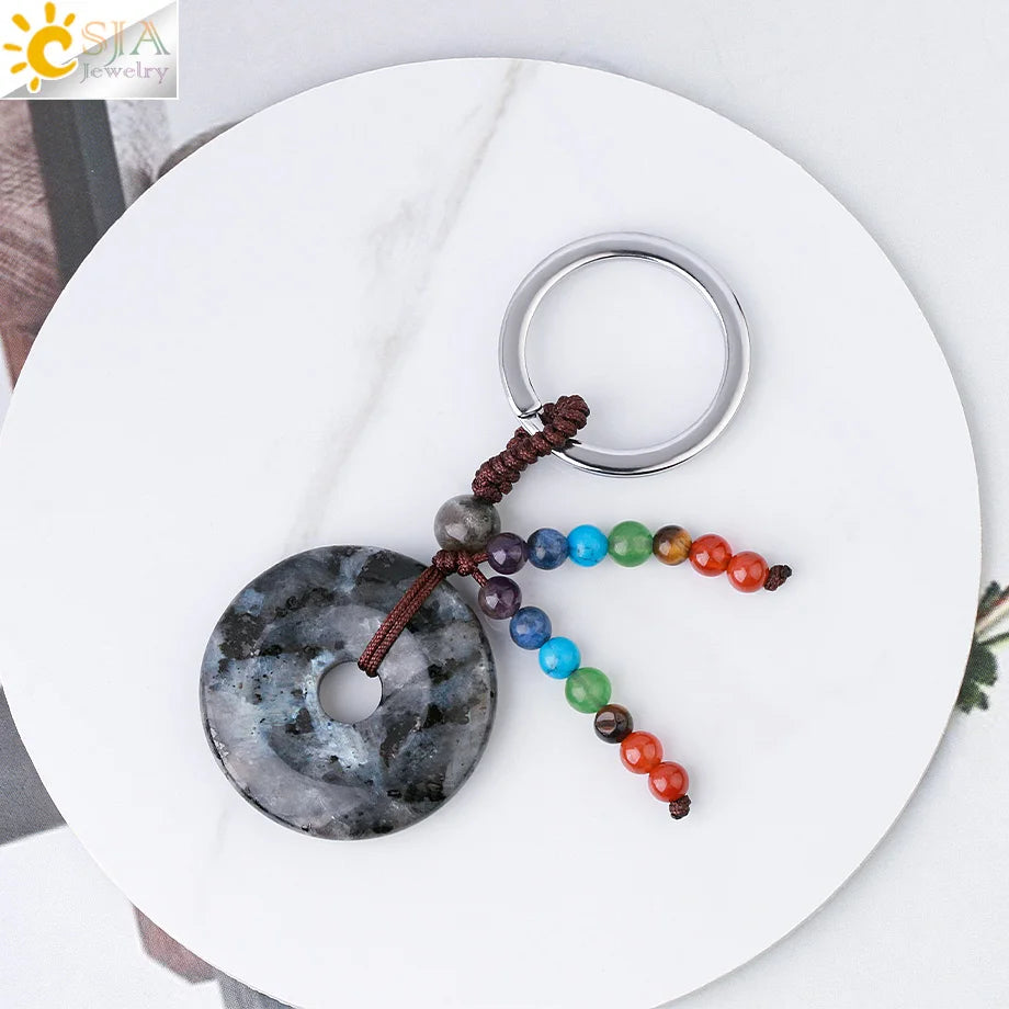 Natural Stone 7 Chakra Donut Keychain