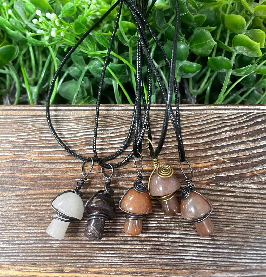 Wire-Wrapped Gemstone Mushroom Necklace