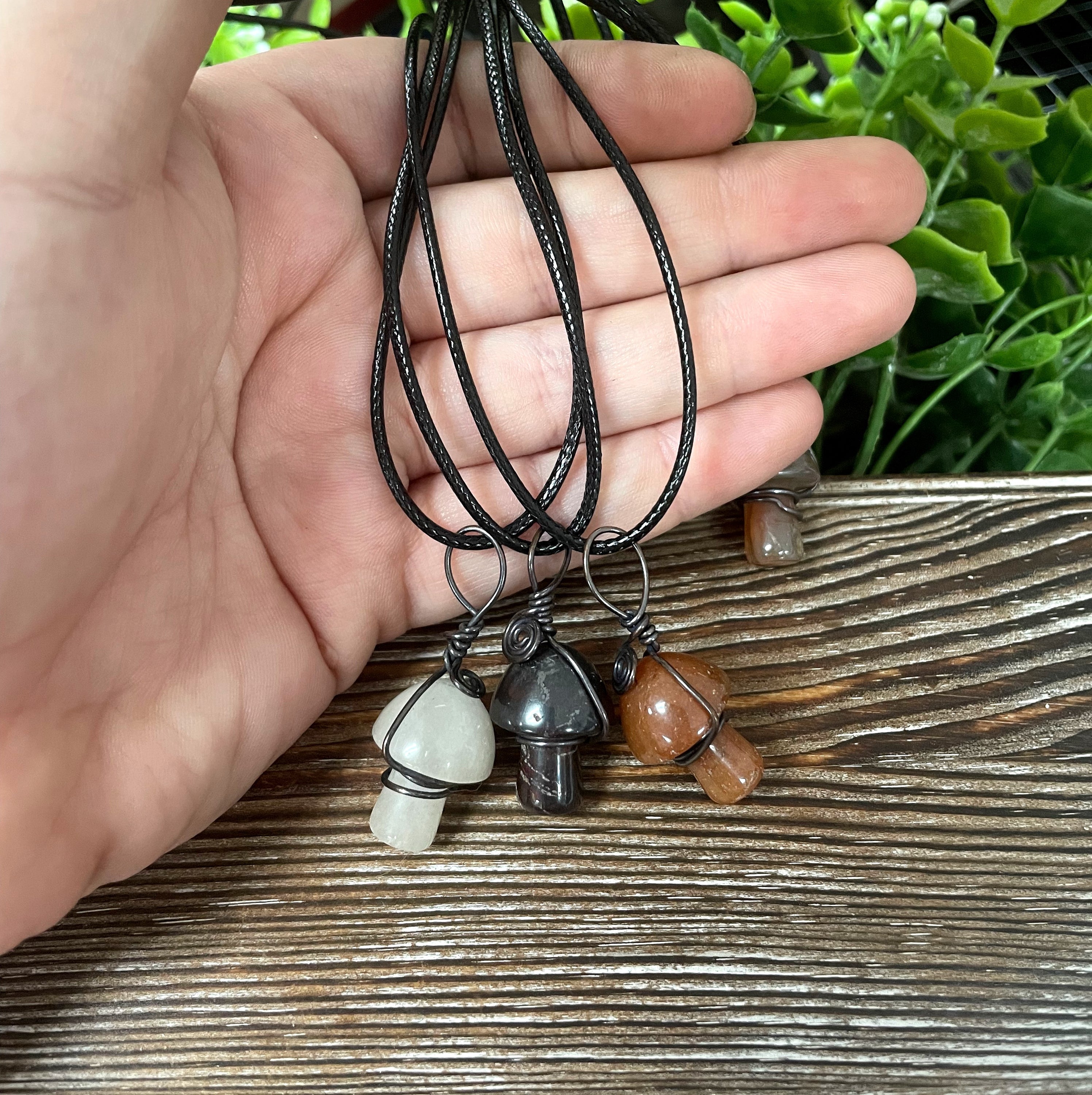 Wire-Wrapped Gemstone Mushroom Necklace