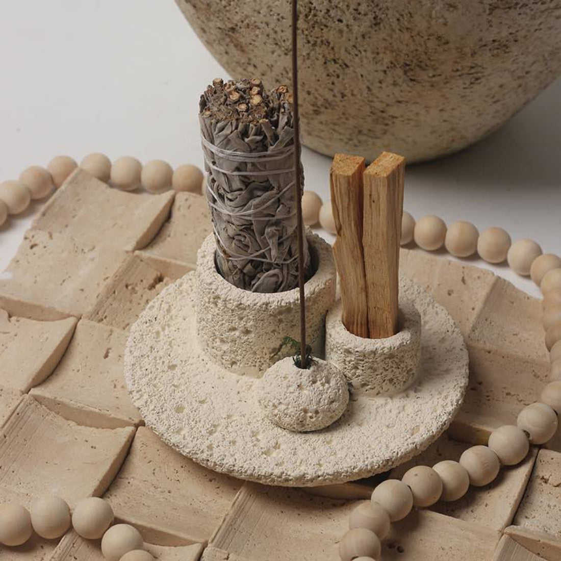 All-in-One Candle, Sage, Incense & Palo Santo Holder